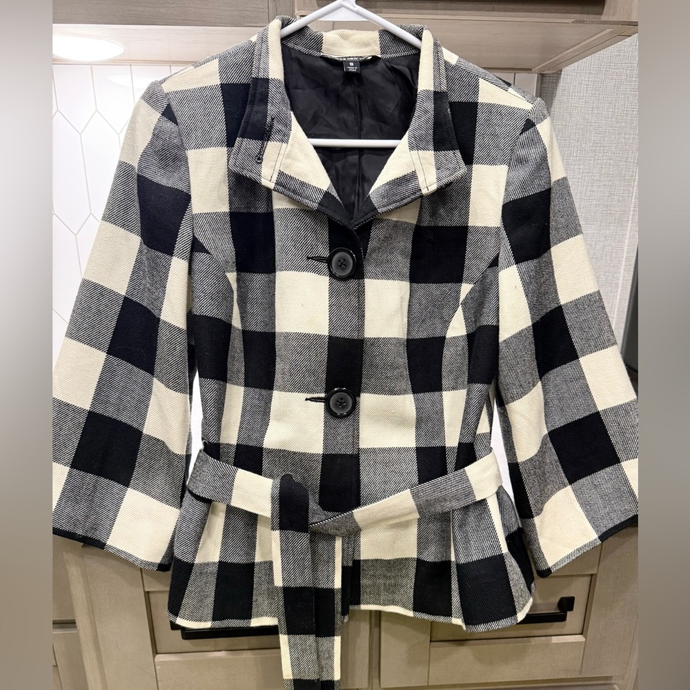 Black and White Plaid Peplum Jacket